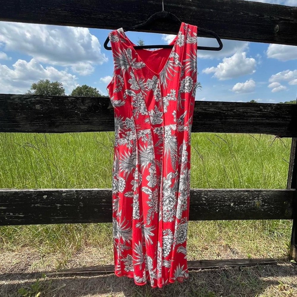 Tropical Red and White Midi Dress